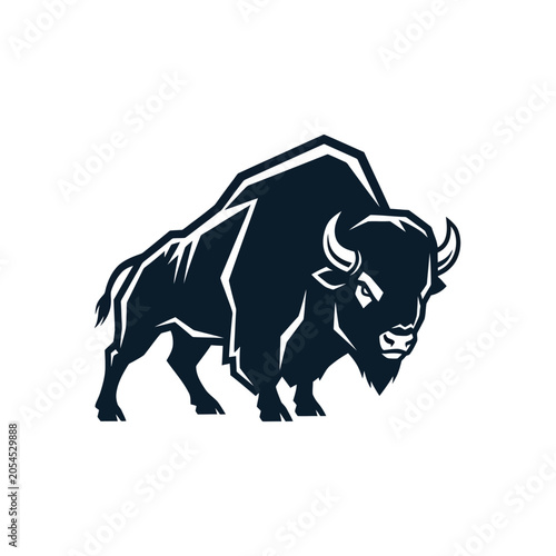 Tableau sur toile A bold and powerful graphic illustration of a charging American bison