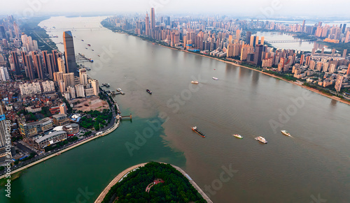 Foto Aerial View of the Yangtze and Han River Confluence in Wuhan China