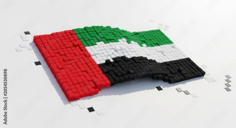 Naklejka premium Building a United Arab Emirates Flag from LEGO Bricks on White Background