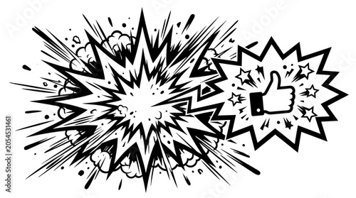 Black and white thumbs up explosion.