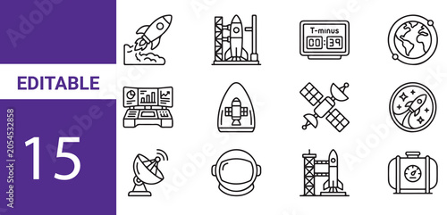 Rocket Launch Sequence - Line Art Icons