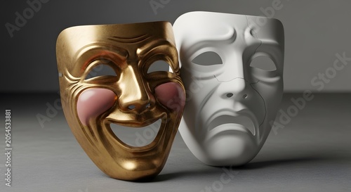 Golden comedy and silver tragedy theater masks side by side
