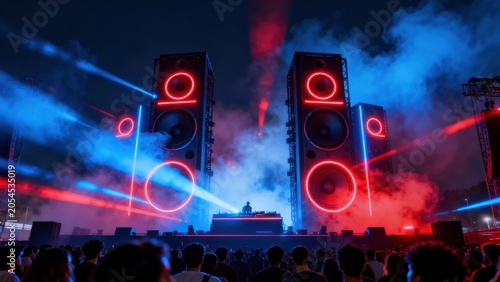Nighttime music festival with large speakers
