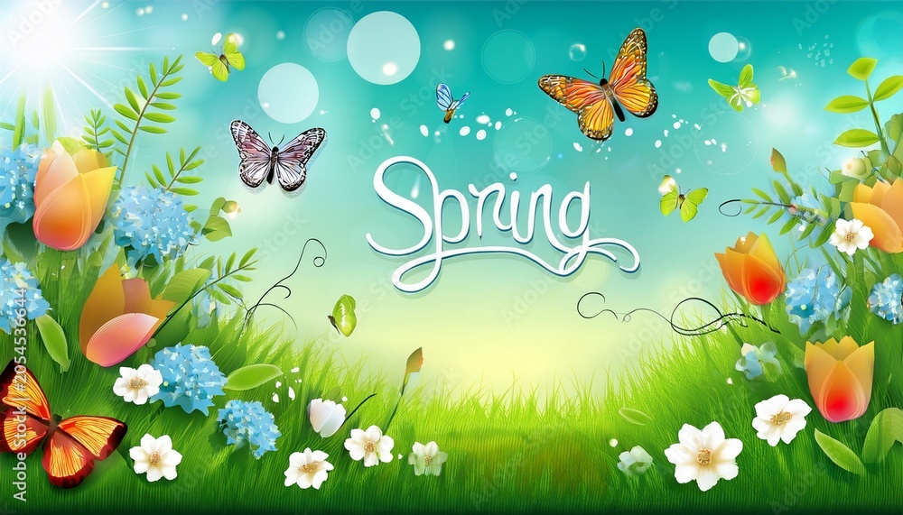 Fototapeta premium Spring Background With Butterflies
