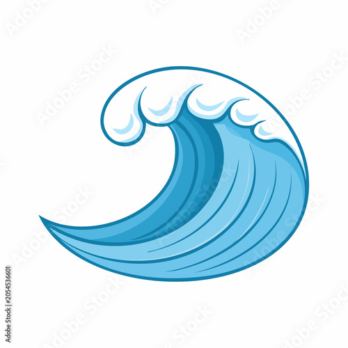 Stylized illustration of a blue ocean wave cresting