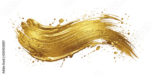 Photos Shiny gold paint brush stroke texture with artistic ink splatters