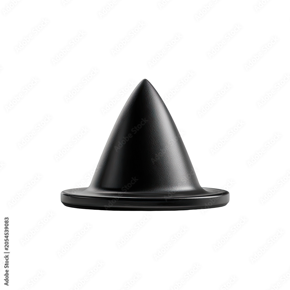 Fototapeta premium Smooth black cone shape on flat base, against a black background