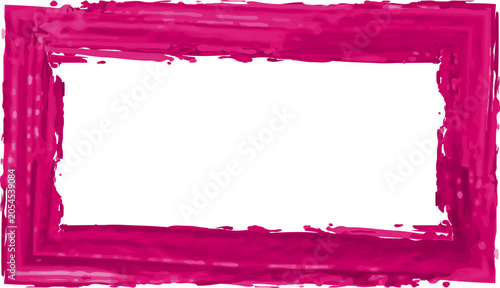 Pink Watercolor Rectangle Frame Hand Painted Brush Border Isolated on Transparent Background