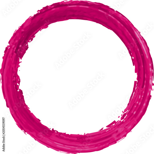Pink Watercolor Circle Frame Hand Painted Round Brush Border Isolated on Transparent Background