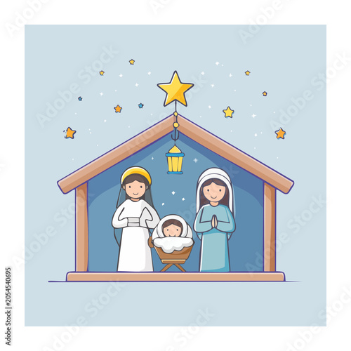 Flat design illustration of family under starry sky