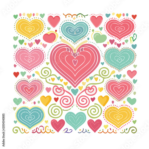 Hand-drawn colorful hearts pattern