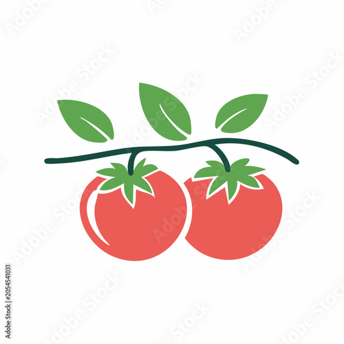 Two Ripe Tomatoes on a Vine with Green Leaves