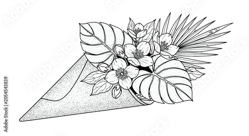 Tableau sur toile Black and White Floral Envelope Illustration.