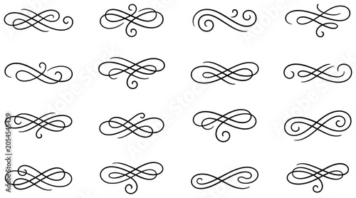 Set of elegant calligraphic flourishes and decorative divider elements for design.