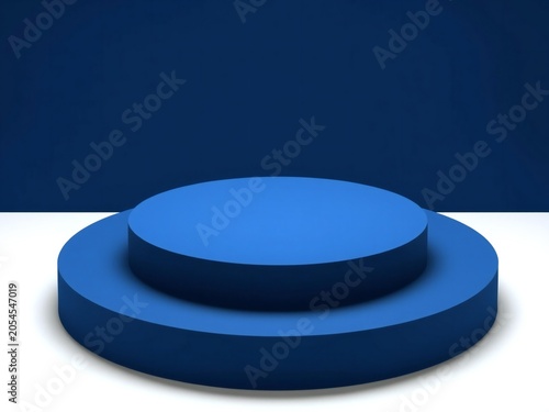 Blue round product display podium stage for commercial presentation