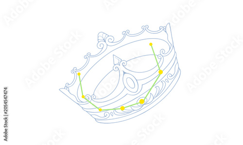 かんむり座のカラー線画イラスト（王冠の絵と星座線）