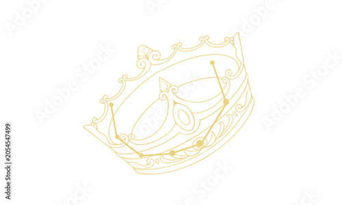 かんむり座の線画イラスト（ゴールド色で王冠の絵と星座線、線だけで塗りなし）