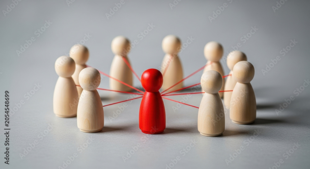 Obraz premium Leadership Concept Red Figure In Circle Connecting Group Success Teamwork Coordination Network