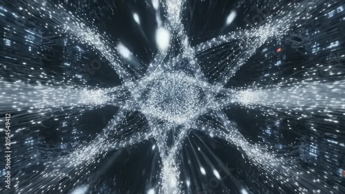 Abstract Glowing Star Portal Moving Through Hyperspace Light Tunnel