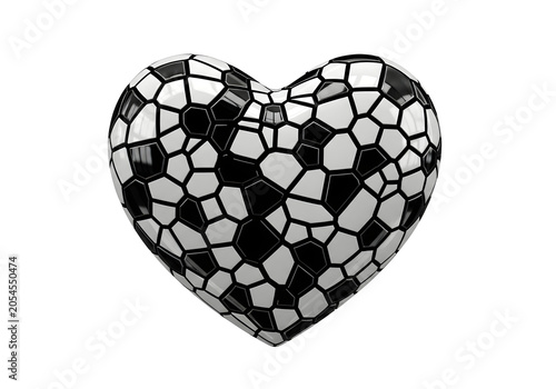 Black and white soccer ball heart shape icon