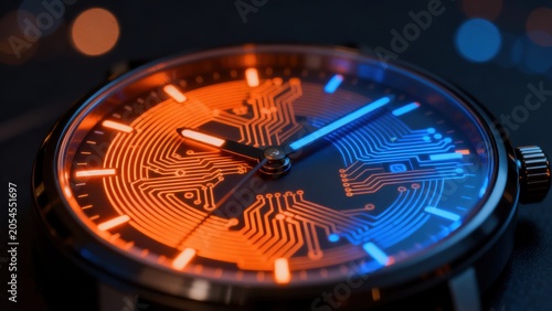 Closeup of a futuristic glowing watch