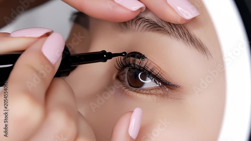 Professional Makeup Artist Applying Liquid Eyeliner To Young Woman