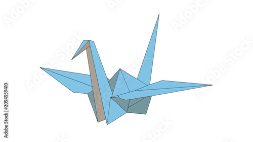 Canvas Print A light blue origami paper crane, folded precisely