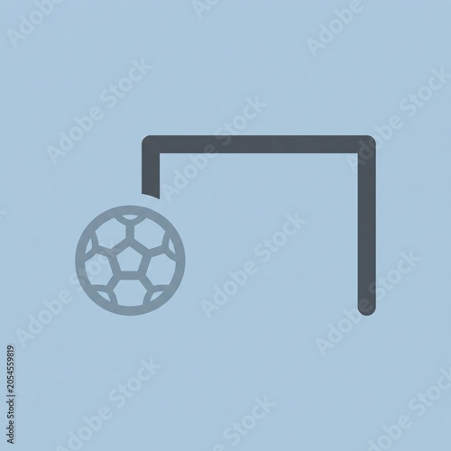 A gray soccer ball hitting the corner of a goal post on a light blue background with a dark gray outline