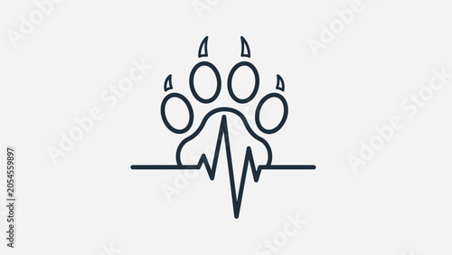 Fotografie A stylized animal paw print is superimposed over a fluctuating heartbeat line