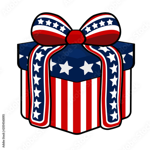 Patriotic American Gift Box With Stars and Stripes Ribbon for Fourth of July and Memorial Day Celebrations