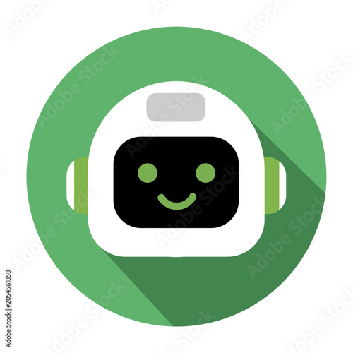 AI Asisstant Icon - Friendly AI Assistant Chatbot Icon on Green Circular Background Minimal Design