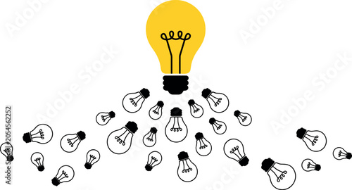 idea hierarchy concept vector illustration with one main light bulb connected to multiple small bulbs representing innovation and inspiration