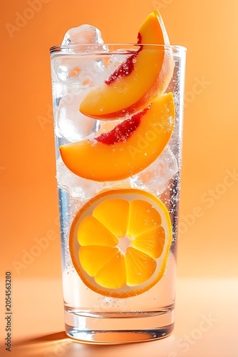 Refreshing Summer Soda Mockup with Fizzy Bubbles and Sliced Fruits in a Glass