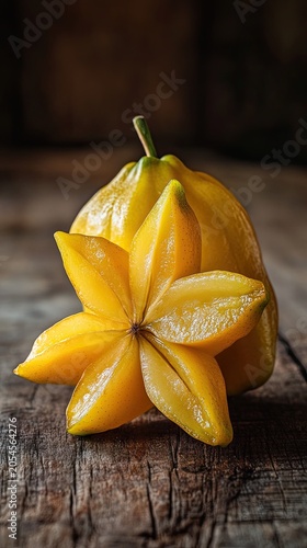 starfruit isolated on wooden background