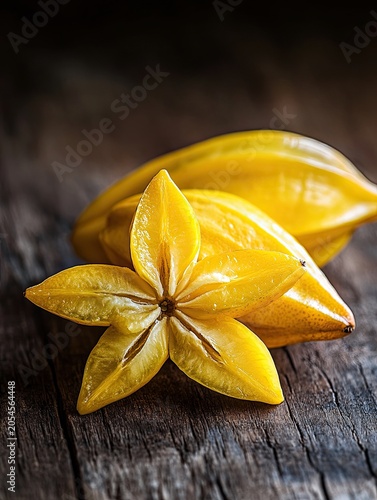 starfruit isolated on wooden background