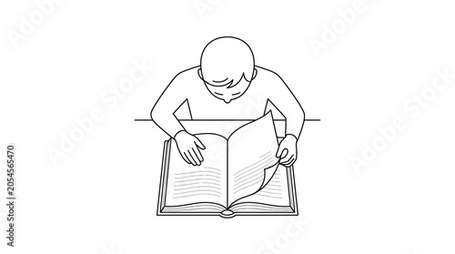 Canvastavla Person engrossed in reading an open book, turning a page, and studying the conte