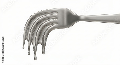Melting Metal Fork Surreal Conceptual Cutlery on White Background