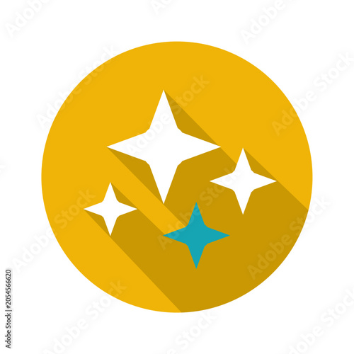 Magic Icon - Flat stars in glowing yellow circle with central blue star symbol