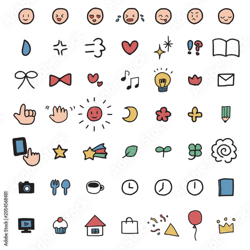 Tableau sur toile シンプルで日常使いしやすい手描き風の絵文字とプチイラストのセット