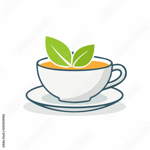 Cup of tea with green leaves