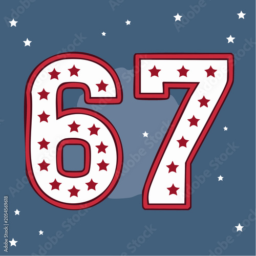 Number 67 with Stars Pattern