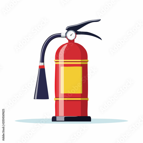Red Fire Extinguisher with Yellow Label