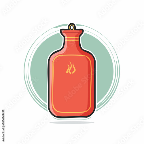 Red hot water bottle with flame icon