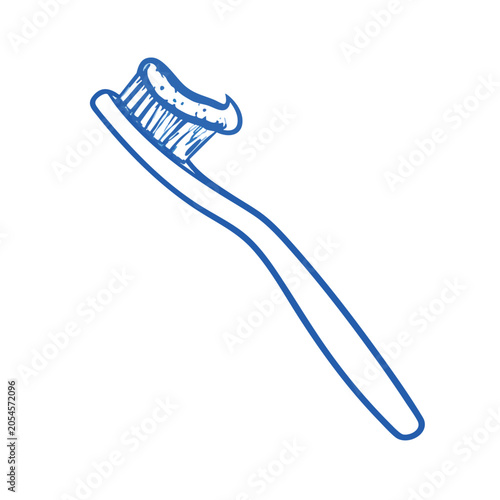 Blue sketch illustration of a toothbrush with toothpaste applied.