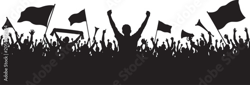 Canvas Print Football Fans Crowd Silhouette Vector Illustration