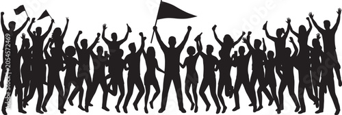 Crowd Cheering People Silhouette Vector Illustration