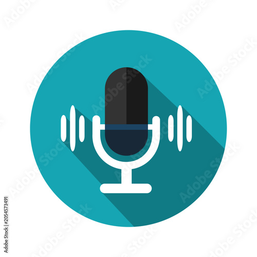 Voice/Speaker Icon - Minimalist microphone icon isolated on turquoise gradient background vector illustration