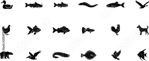Schilderij op canvas Animal silhouettes, wildlife icons, black animal shapes, vector illustrations, 2