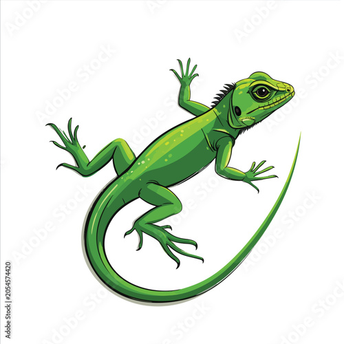A vibrant green iguana lizard illustration on a clean white background.
