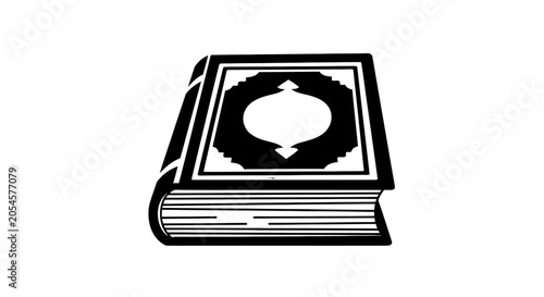 Foto Black and White Illustration of Quran Book.